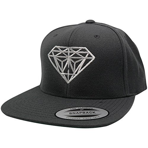 Diamond Embroidered Flat Bill Snapback Cap - color: Grey With White Thread