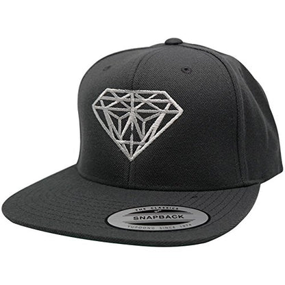 Diamond Embroidered Flat Bill Snapback Cap - color: Grey With White Thread