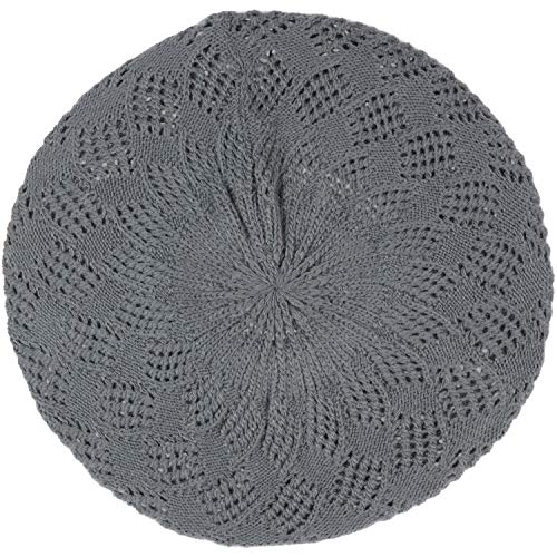 an Womens Crochet Hat Flower Beanie Beret Fashion Accessory Lightweight Knit Cap - color: 5119-charcoal