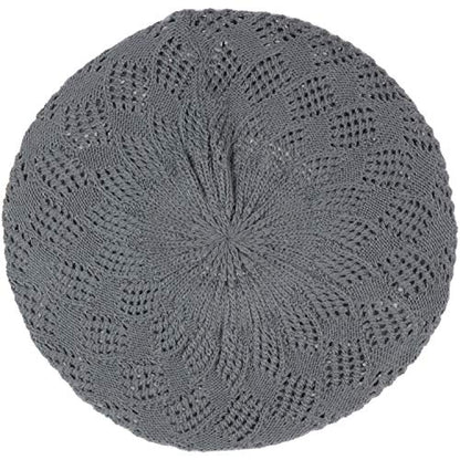 an Womens Crochet Hat Flower Beanie Beret Fashion Accessory Lightweight Knit Cap - color: 5119-charcoal