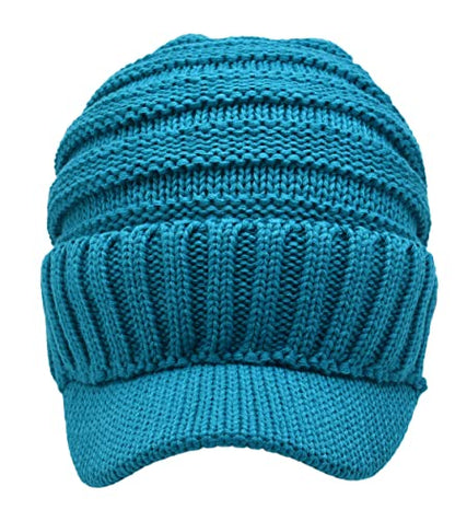 C.C Trendy Warm Oversized Chunky Soft Oversized Ribbed Slouchy Knit Hat with Visor Brim - color: Teal