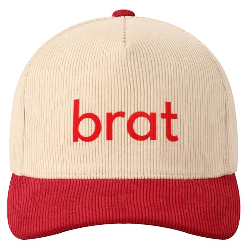 MIRMARU Vintage Novelty Heat Pressed Two-Tone Cotton Corduroy Trucker Baseball Cap for Men & Women - color: Brat,burgundy