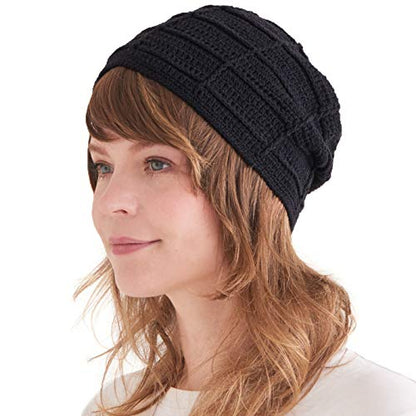 CHARM Mens Summer Beanie Cotton - Womens Crochet Slouch Cap Hand Made Chemo Hat - color: Black