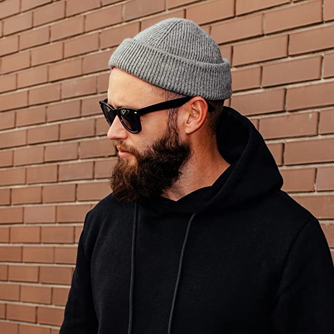 vidsel Wool Knit Cuff Short Fisherman Beanie for Men Women, Winter Warm Hat - color: Black,gray,red