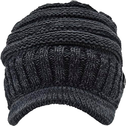 C.C Trendy Warm Oversized Chunky Soft Oversized Ribbed Slouchy Knit Hat with Visor Brim - color: Black / Charcoal