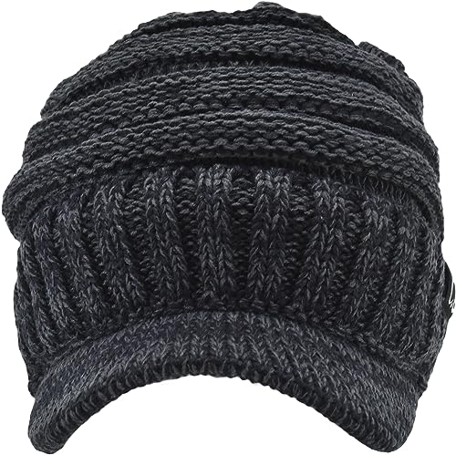 C.C Trendy Warm Oversized Chunky Soft Oversized Ribbed Slouchy Knit Hat with Visor Brim - color: Black / Charcoal