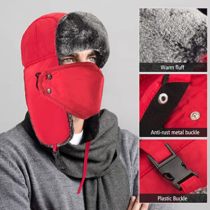 mysuntown Winter Hats for Women Men Trapper Ushanka Hat with Ear Flaps - color: Red