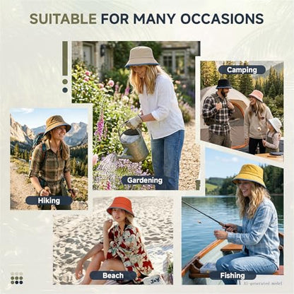 Summer Bucket Hat for Woman Men Cotton Wide Brim Sun Hat - color: White