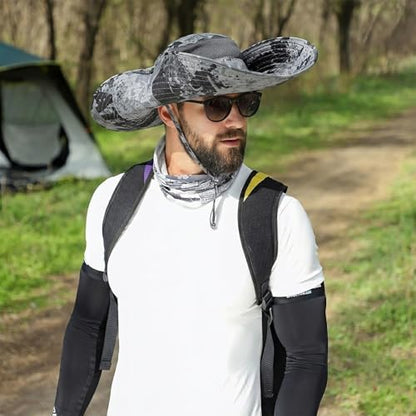 Wide Brim Sun Hat for Men Women UV Protection Bucket Fishing Hats - color: Dark Gray Ink Wash