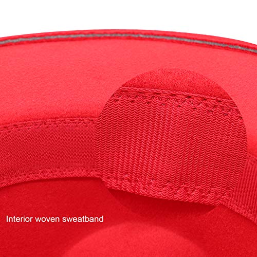 DRESHOW Women Classic Felt Fedora Wide Brim Floppy with Belt Buckle Panama Hat - color: 1 Pack: Felt Fedora Red