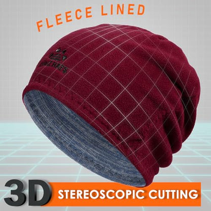 Lvaiz Winter Fleece Lined Beanie Hat for Men Women Reversible Skull Cap - color: Blue Grey+wind Red