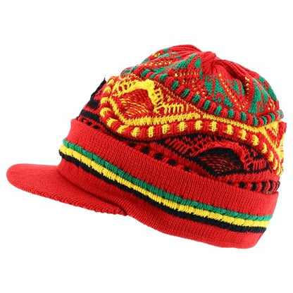 Armycrew Rasta Jamaica Style Thick Acrylic Knit Cuff Beanie Visor - color: Red Rgy