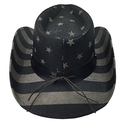 grinderPUNCH Straw Cowboy Hat for Men Women Western Cowgirl Outback Sun Hat - color: Black and Grey