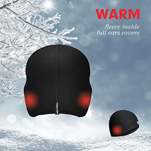 EMPIRELION Lightweight Thermal Skull Cap Ears Warm Cycling Helmet Liner Winter Running Beanie Hats Sweat Wicking - color: Black + Black 2pack