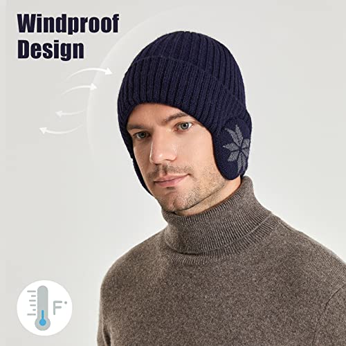 BAVST Hat for Men Knitted Beanie Women Winter Hats Men’s Stretchy Caps Outdoor Beanies Fleece Lined Ear Warmer - color: X-navy