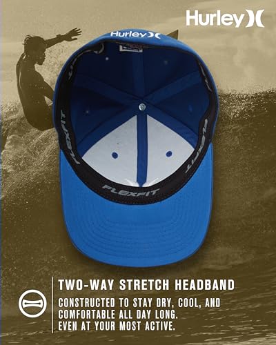 Hurley Mens Textured Fitted Baseball Cap, Moisture Wicking, Curved Brim - color: Blue, size: Small-Medium
