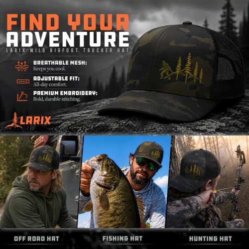 LARIX Trucker Hat Men - Snapback Cap with Breatheable Mesh Back, Hats for men, Mens Hat, Mens Trucker Hats - color: Multicam Black (Wb)