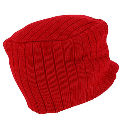 Armycrew Flat Top Army Style Knitted Visored Beanie Cap - color: Red