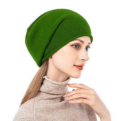 Knit Slouchy Beanie Hats for Women Cashmere Ski Cap Knitted Wool Soft Warm Winter Hat - color: A17-green