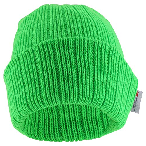 Armycrew 3M Thinsulate Insulation Fleece Lined Long Cuff Ribbed Beanie - color: Neon Green