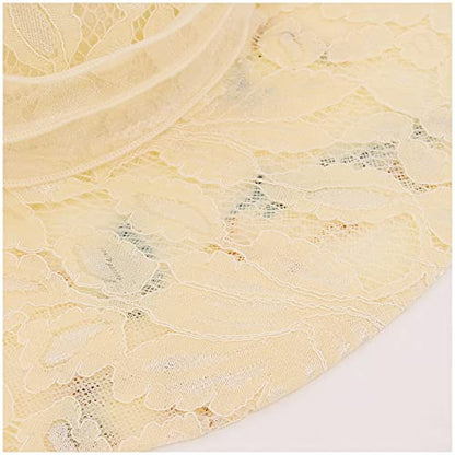 Haoohu Women's Church Derby Hat Wide Brim Bow Bucket Hat Wedding Dress Hat Fascinator Bridal Tea Party Hat - color: 03966leaf Beige