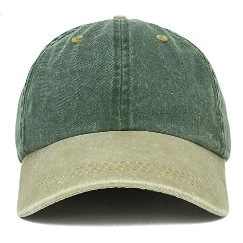 Trendy Apparel Shop Low Profile Unstructured Pigment Dyed Two Tone Baseball Cap - color: Spruce Khaki