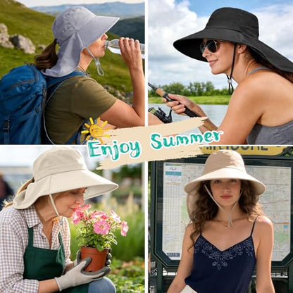 Ruqizhi Sun Hats for Women with Neck Flap Ponytail Hole Women Sun Hats Rollable UV Protection Fishing Hats Wide Brim UPF 50+ - color: Pink