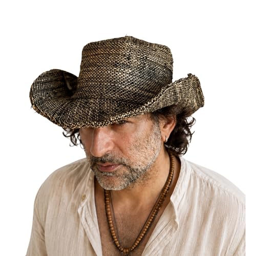 Hemp Sun Hat M/L/XXL Foldable Wide Wire Brim Hat for Farmers & Gardeners Adjustable Beach Hat, Unisex Style - color: Black, size: Medium