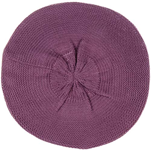 BYOS Chic French Style Lightweight Soft Slouchy Knit Beret Beanie Hat in Solid - color: 2-pack Plum & Black