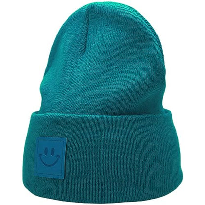 55cube Unisex Knit Cuffed Beanie Hats Warm Winter Caps with Leather Logos - color: Peacock Green