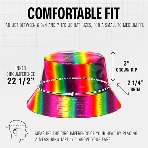 Rave Bucket Hat for Women & Men - Cute Bucket Hats - Festival Hat Adjustable 50+ SPF Protection Rave Accessories - color: Holographic Rainbow