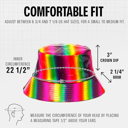 Rave Bucket Hat for Women & Men - Cute Bucket Hats - Festival Hat Adjustable 50+ SPF Protection Rave Accessories - color: Holographic Rainbow