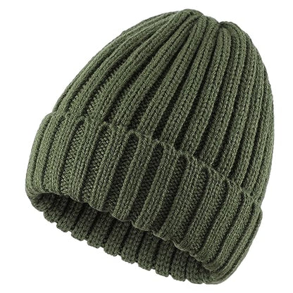 Connectyle Women's Rib Knit Cuffed Beanie Hat Stretch Acrylic Winter Hat Thick Warm Snow Ski Cap - color: Army Green