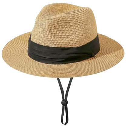 Kids Straw-Sun-Hat Boys Panama-Beach-Hat Girls Wide-Brim Sun Protection Fedora-Straw-Hat fit for 5-9T Summer-Outdoor