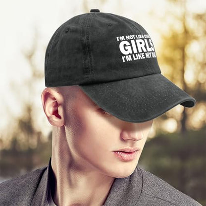 I'm NOT Like Other Girls I'm Like My DAD Cap Women Baseball Hat Adjustable Hats - color: Allblack