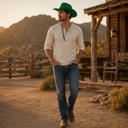 COLLECT PRESENT Plain Felt Cowboy & Cowgirl Hat for Men and Women | Western Studded Cowboy Hat in Adult Sizes - color: Green