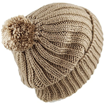 Women and Men Beanie Daily Winter Oversized Thick Stretchy Knitted Pom Pom Beanie Fleece Lined Beanie Hat - color: 2. Straight Khaki