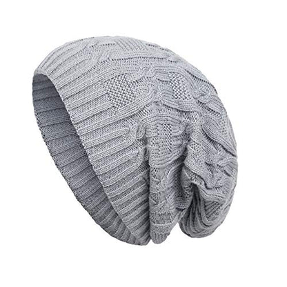 Surblue Unisex Trendy Beanie Warm Oversized Chunky Cable Knit Slouchy Woolen Hat - color: Light Gray
