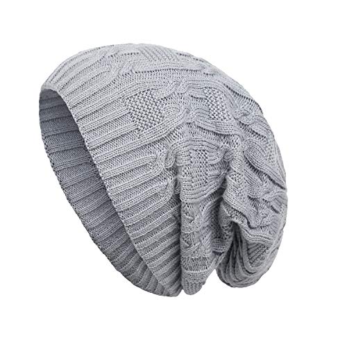 Surblue Unisex Trendy Beanie Warm Oversized Chunky Cable Knit Slouchy Woolen Hat - color: Light Gray