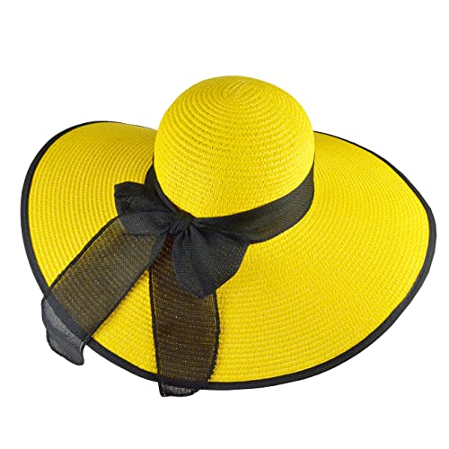AQOKKA Beach Hats for Women Men Big Straw Wide Brim Summer Hat Floppy Foldable Roll up Cap for Beach Outdoor UPF 50+ - color: 1 Pack: Bow Knot Yellow