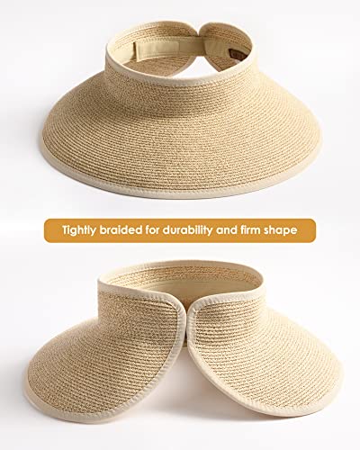 FURTALK Womens Sun Hat with Ponytail Hole Wide Brim Beach Straw Visor - color: 06-mix Beige