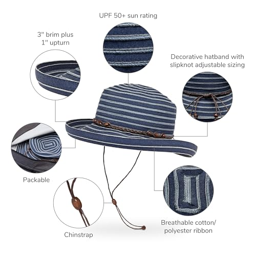 Sunday Afternoons Vineyard Hat UPF 50+ Wide Brim Sun Hat for Women - color: Misty Blue, size: Medium