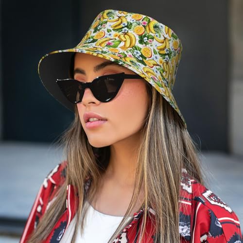Bucket Hat for Men Women Packable Sun Hats Fisherman Outdoor Summer Travel Hiking Beach Caps - color: Banana