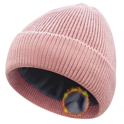 Winter Beanie Hats for Women Men Fleece Slouchy Knit Thick Beanies Warm Thermal Snow Ski Hat Gifts for Cold Weather - color: Pink