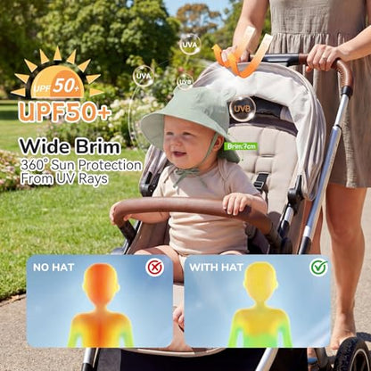 Zando Wide Brim Baby Sun Bucket Hat 0-4T UPF 50+ - Sun Protection Toddler Beach Hats with Bear Ears Infant Hat Adjustable - color: Lemon Yellow, size: 12-24 Months