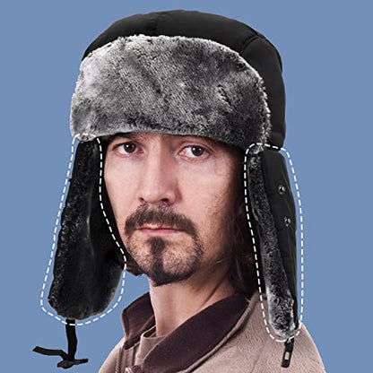 Unisex Winter Trooper Trapper Hat Warm Hats Hunting Hat with Ear Flaps - color: Navy, Black Fur