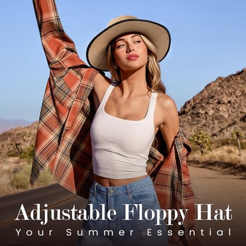 Pleneal Beach Sun Staw Hats for Women, UPF 50+ Foldable Wide Brim Sun Hat - color: Khaki - a