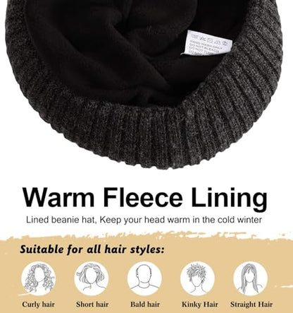 ZTL M/L/XL/XXL Merino Wool Beanie for Men Women, Fleece Lined Large Winter Hat, Big Knitted Cuffed Beanie Ski Skull Cap - color: Charcoal Grey, size: X-Large-XX-Large