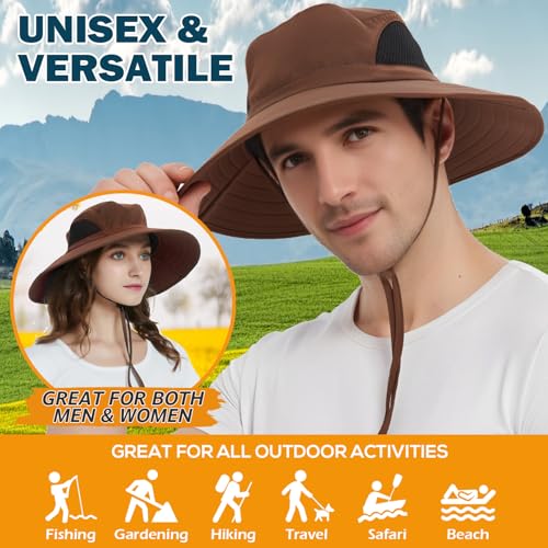 Wide Brim Sun Bucket Hat, Waterproof Boonie Hat for Men & Women - color: 01 Brown