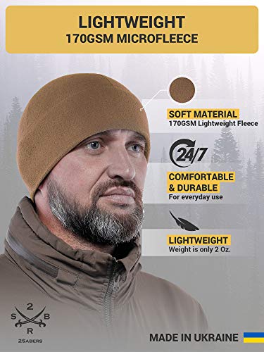 2SBR 2SABERS Warm Lightweight 170 Fleece Watch Cap - Men Women - Outdoor Skull Beanie Hat - color: Coyote, size: Small